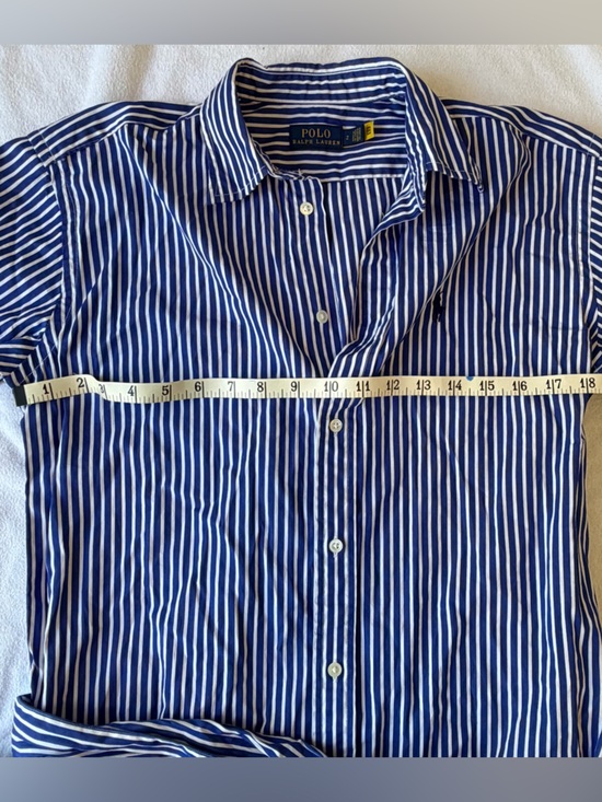 Ralph Lauren Blue and White Striped Long-Sleeve Shirt Dress - Picture 4 of 7